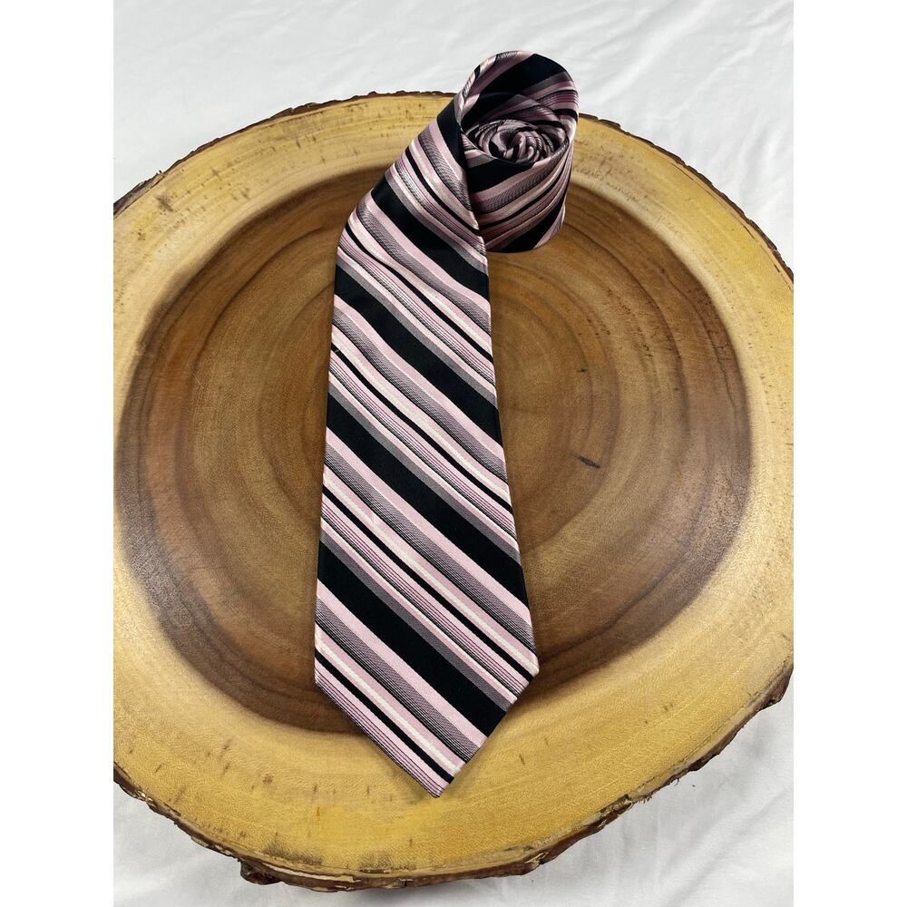 Croft & Barrow Striped Pink Black Grey Silk Blend Men's Tie Business